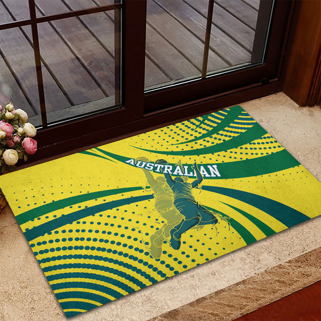 Australian Boomers Basketball Rubber Doormat Abstract Wave Halftone Pattern With Dynamic Athlete Silhouette