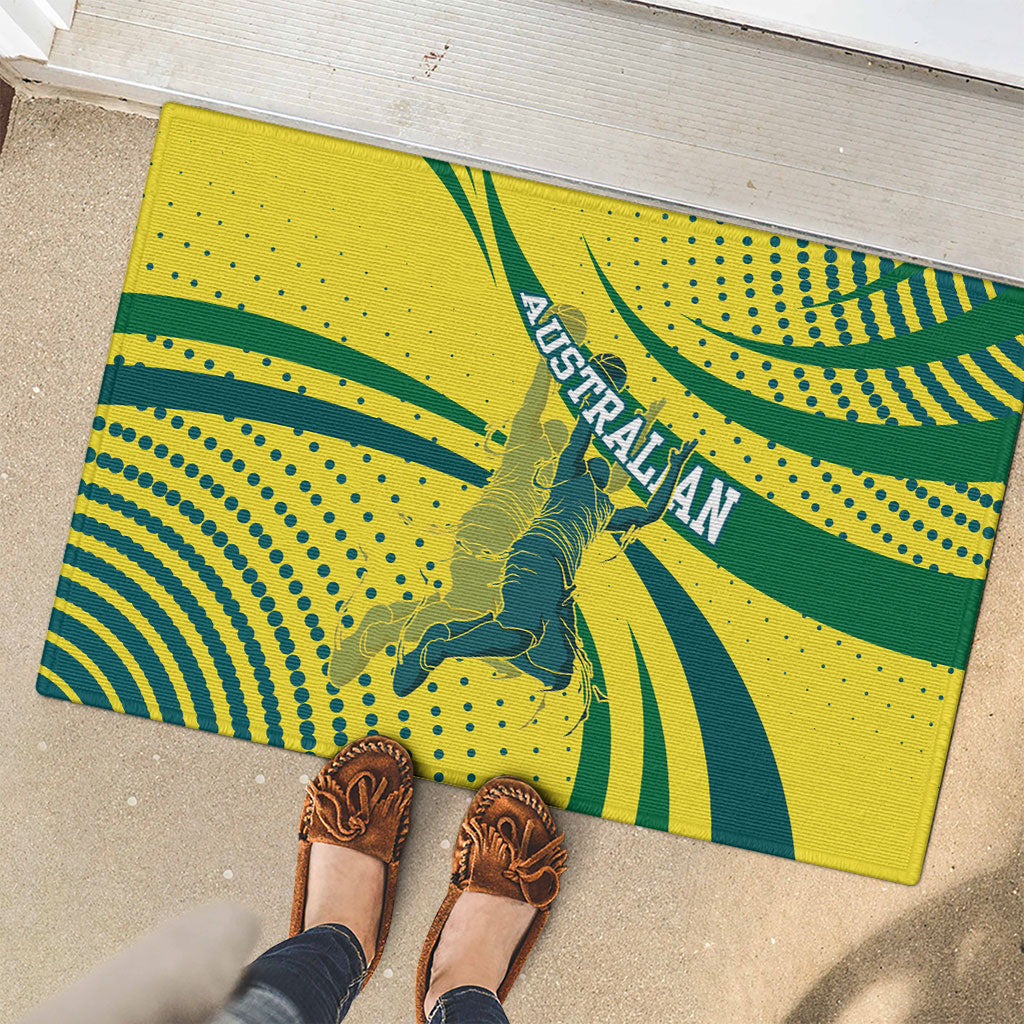 Australian Boomers Basketball Rubber Doormat Abstract Wave Halftone Pattern With Dynamic Athlete Silhouette