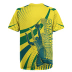 Australian Boomers Basketball Rugby Jersey Abstract Wave Halftone Pattern With Dynamic Athlete Silhouette