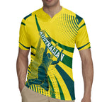 Australian Boomers Basketball Rugby Jersey Abstract Wave Halftone Pattern With Dynamic Athlete Silhouette