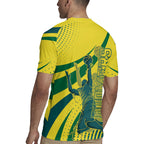 Australian Boomers Basketball Rugby Jersey Abstract Wave Halftone Pattern With Dynamic Athlete Silhouette