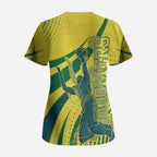 Australian Boomers Basketball Scrub Top Abstract Wave Halftone Pattern With Dynamic Athlete Silhouette