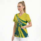 Australian Boomers Basketball Scrub Top Abstract Wave Halftone Pattern With Dynamic Athlete Silhouette