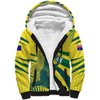 Australian Boomers Basketball Sherpa Hoodie Abstract Wave Halftone Pattern With Dynamic Athlete Silhouette