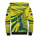 Australian Boomers Basketball Sherpa Hoodie Abstract Wave Halftone Pattern With Dynamic Athlete Silhouette