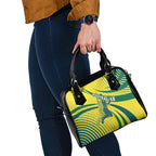 Australian Boomers Basketball Shoulder Handbag Abstract Wave Halftone Pattern With Dynamic Athlete Silhouette