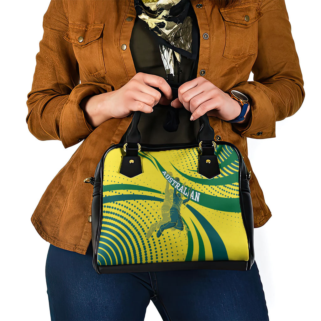 Australian Boomers Basketball Shoulder Handbag Abstract Wave Halftone Pattern With Dynamic Athlete Silhouette