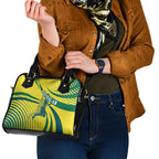 Australian Boomers Basketball Shoulder Handbag Abstract Wave Halftone Pattern With Dynamic Athlete Silhouette