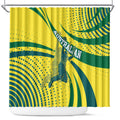 Australian Boomers Basketball Shower Curtain Abstract Wave Halftone Pattern With Dynamic Athlete Silhouette