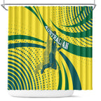 Australian Boomers Basketball Shower Curtain Abstract Wave Halftone Pattern With Dynamic Athlete Silhouette
