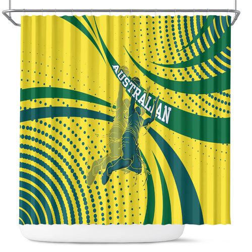 Australian Boomers Basketball Shower Curtain Abstract Wave Halftone Pattern With Dynamic Athlete Silhouette
