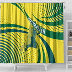 Australian Boomers Basketball Shower Curtain Abstract Wave Halftone Pattern With Dynamic Athlete Silhouette