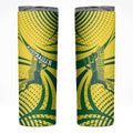 Australian Boomers Basketball Skinny Tumbler Abstract Wave Halftone Pattern With Dynamic Athlete Silhouette