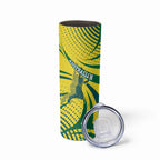 Australian Boomers Basketball Skinny Tumbler Abstract Wave Halftone Pattern With Dynamic Athlete Silhouette