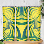 Australian Boomers Basketball Skinny Tumbler Abstract Wave Halftone Pattern With Dynamic Athlete Silhouette