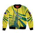 Australian Boomers Basketball Sleeve Zip Bomber Jacket Abstract Wave Halftone Pattern With Dynamic Athlete Silhouette