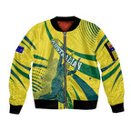 Australian Boomers Basketball Sleeve Zip Bomber Jacket Abstract Wave Halftone Pattern With Dynamic Athlete Silhouette