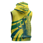 Australian Boomers Basketball Sleeveless Hoodie Abstract Wave Halftone Pattern With Dynamic Athlete Silhouette