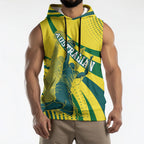 Australian Boomers Basketball Sleeveless Hoodie Abstract Wave Halftone Pattern With Dynamic Athlete Silhouette