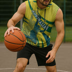 Australian Boomers Basketball Sleeveless Hoodie Abstract Wave Halftone Pattern With Dynamic Athlete Silhouette