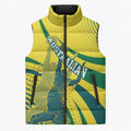Australian Boomers Basketball Sleeveless Puffer Jacket Abstract Wave Halftone Pattern With Dynamic Athlete Silhouette