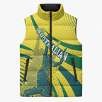 Australian Boomers Basketball Sleeveless Puffer Jacket Abstract Wave Halftone Pattern With Dynamic Athlete Silhouette