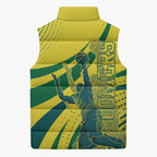 Australian Boomers Basketball Sleeveless Puffer Jacket Abstract Wave Halftone Pattern With Dynamic Athlete Silhouette