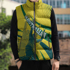 Australian Boomers Basketball Sleeveless Puffer Jacket Abstract Wave Halftone Pattern With Dynamic Athlete Silhouette