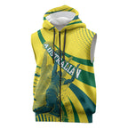 Australian Boomers Basketball Sleeveless Zip Hoodie Abstract Wave Halftone Pattern With Dynamic Athlete Silhouette