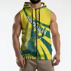 Australian Boomers Basketball Sleeveless Zip Hoodie Abstract Wave Halftone Pattern With Dynamic Athlete Silhouette