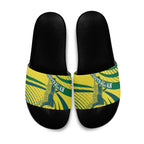 Australian Boomers Basketball Slide Sandals Abstract Wave Halftone Pattern With Dynamic Athlete Silhouette