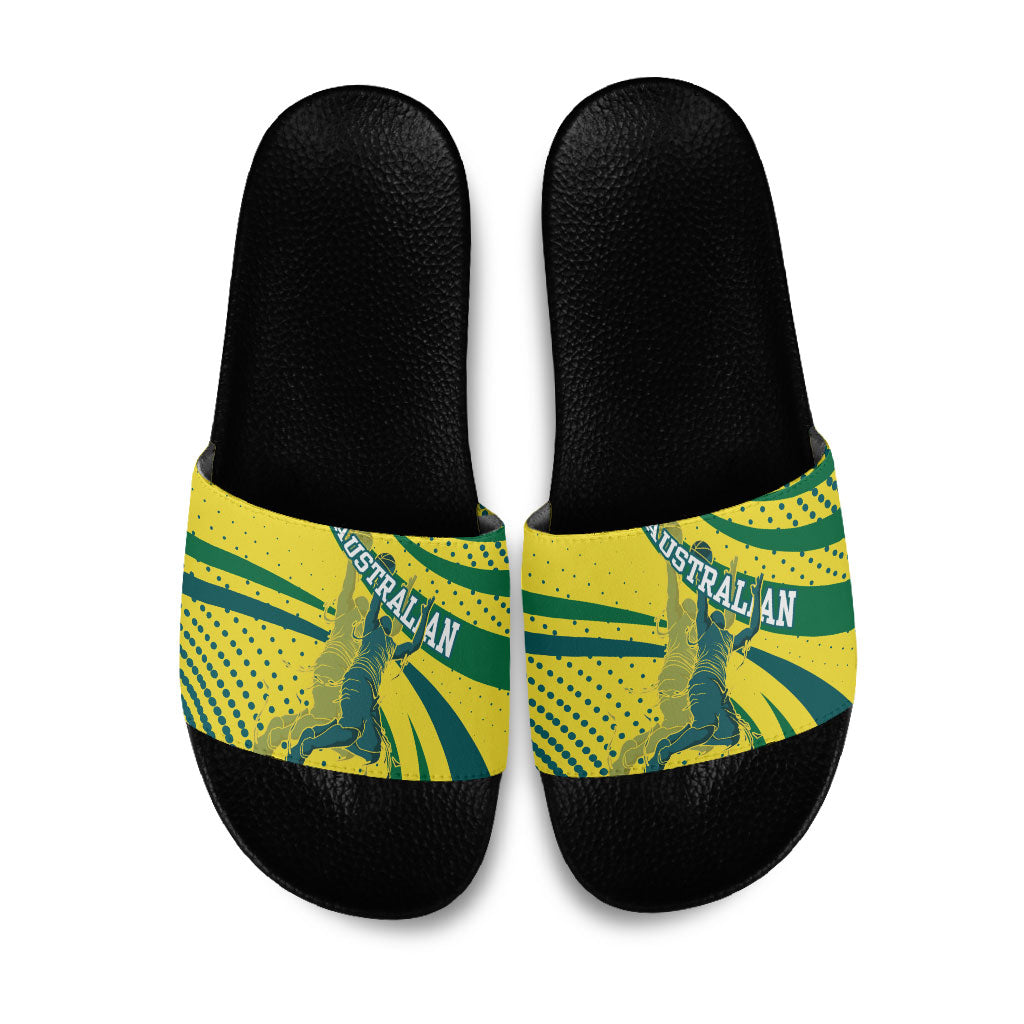 Australian Boomers Basketball Slide Sandals Abstract Wave Halftone Pattern With Dynamic Athlete Silhouette