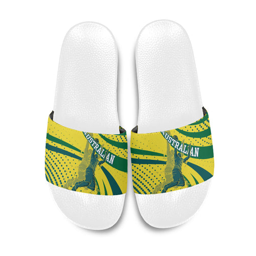 Australian Boomers Basketball Slide Sandals Abstract Wave Halftone Pattern With Dynamic Athlete Silhouette
