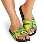 Australian Boomers Basketball Slide Sandals Abstract Wave Halftone Pattern With Dynamic Athlete Silhouette
