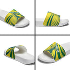 Australian Boomers Basketball Slide Sandals Abstract Wave Halftone Pattern With Dynamic Athlete Silhouette