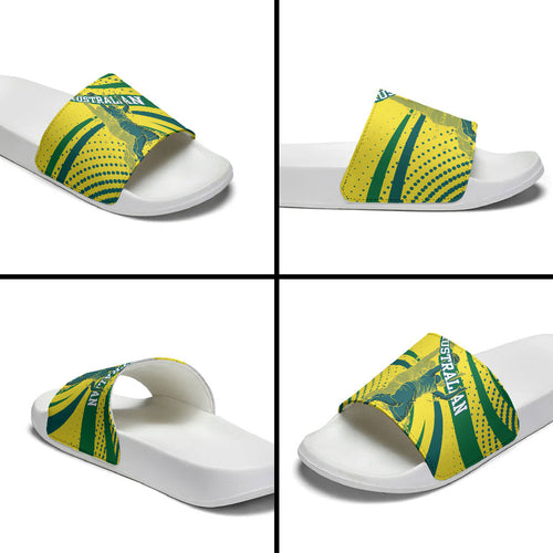 Australian Boomers Basketball Slide Sandals Abstract Wave Halftone Pattern With Dynamic Athlete Silhouette