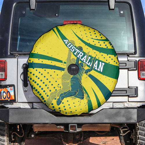 Australian Boomers Basketball Spare Tire Cover Abstract Wave Halftone Pattern With Dynamic Athlete Silhouette