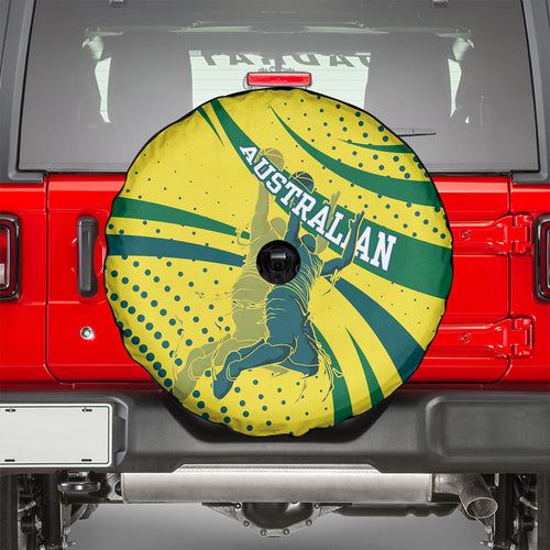 Australian Boomers Basketball Spare Tire Cover Abstract Wave Halftone Pattern With Dynamic Athlete Silhouette