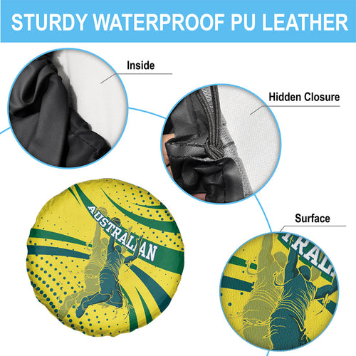 Australian Boomers Basketball Spare Tire Cover Abstract Wave Halftone Pattern With Dynamic Athlete Silhouette