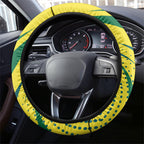 Australian Boomers Basketball Steering Wheel Cover Abstract Wave Halftone Pattern With Dynamic Athlete Silhouette
