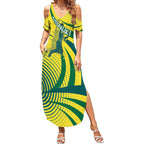 Australian Boomers Basketball Summer Maxi Dress Abstract Wave Halftone Pattern With Dynamic Athlete Silhouette