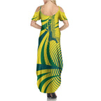 Australian Boomers Basketball Summer Maxi Dress Abstract Wave Halftone Pattern With Dynamic Athlete Silhouette
