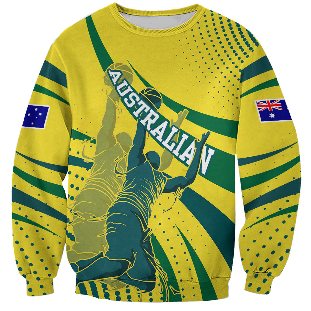 Australian Boomers Basketball Sweatshirt Abstract Wave Halftone Pattern With Dynamic Athlete Silhouette