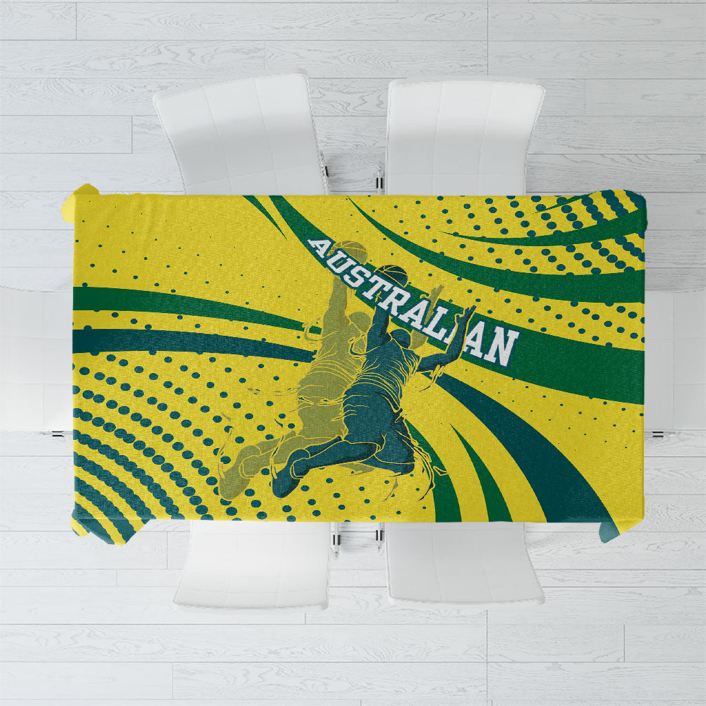 Australian Boomers Basketball Tablecloth Abstract Wave Halftone Pattern With Dynamic Athlete Silhouette