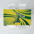 Australian Boomers Basketball Tablecloth Abstract Wave Halftone Pattern With Dynamic Athlete Silhouette