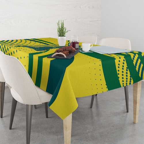 Australian Boomers Basketball Tablecloth Abstract Wave Halftone Pattern With Dynamic Athlete Silhouette