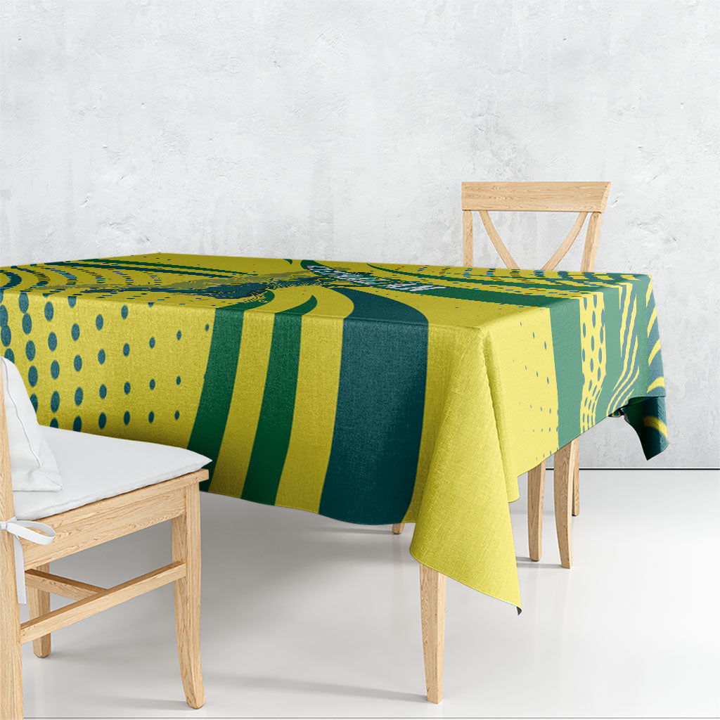 Australian Boomers Basketball Tablecloth Abstract Wave Halftone Pattern With Dynamic Athlete Silhouette