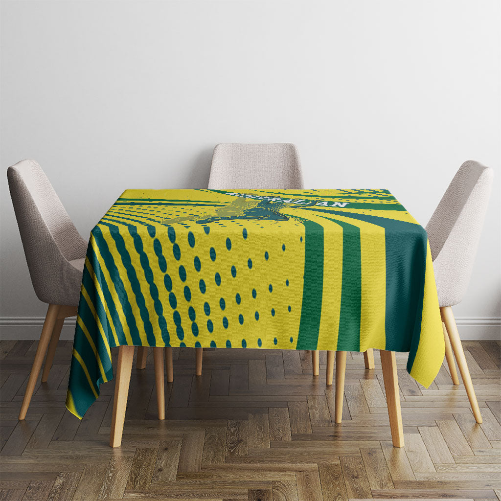 Australian Boomers Basketball Tablecloth Abstract Wave Halftone Pattern With Dynamic Athlete Silhouette