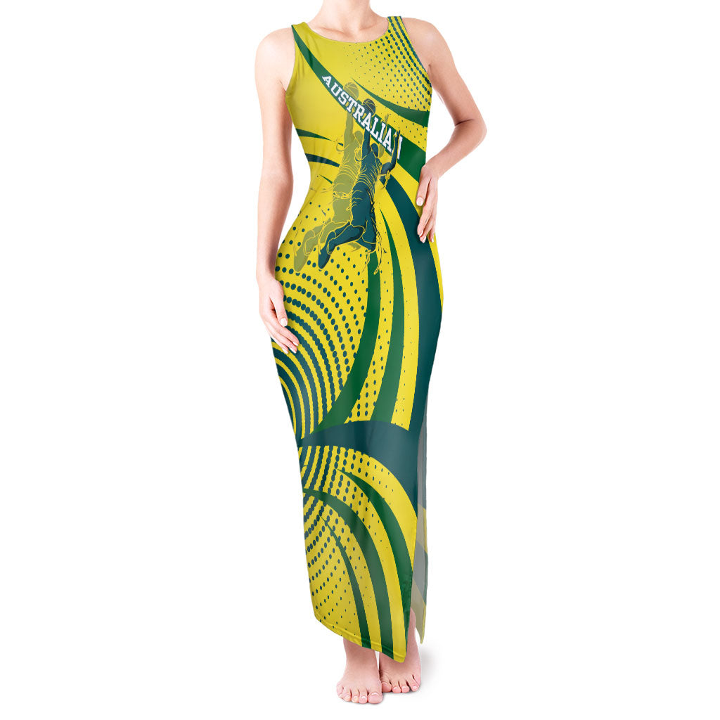Australian Boomers Basketball Tank Maxi Dress Abstract Wave Halftone Pattern With Dynamic Athlete Silhouette