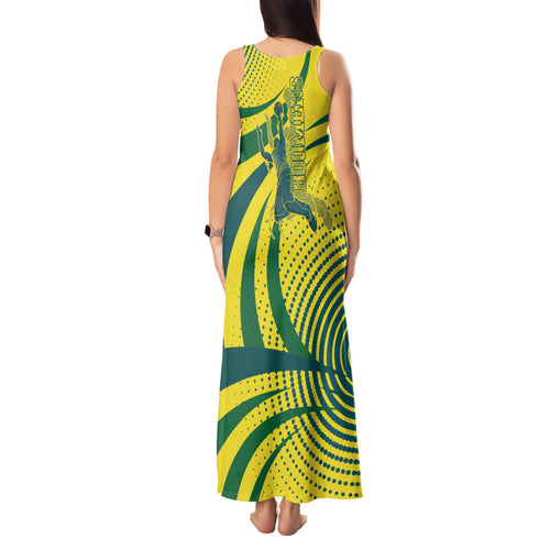 Australian Boomers Basketball Tank Maxi Dress Abstract Wave Halftone Pattern With Dynamic Athlete Silhouette